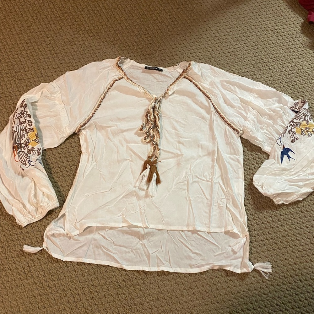 Blouse with embroidered design balloon sleeve